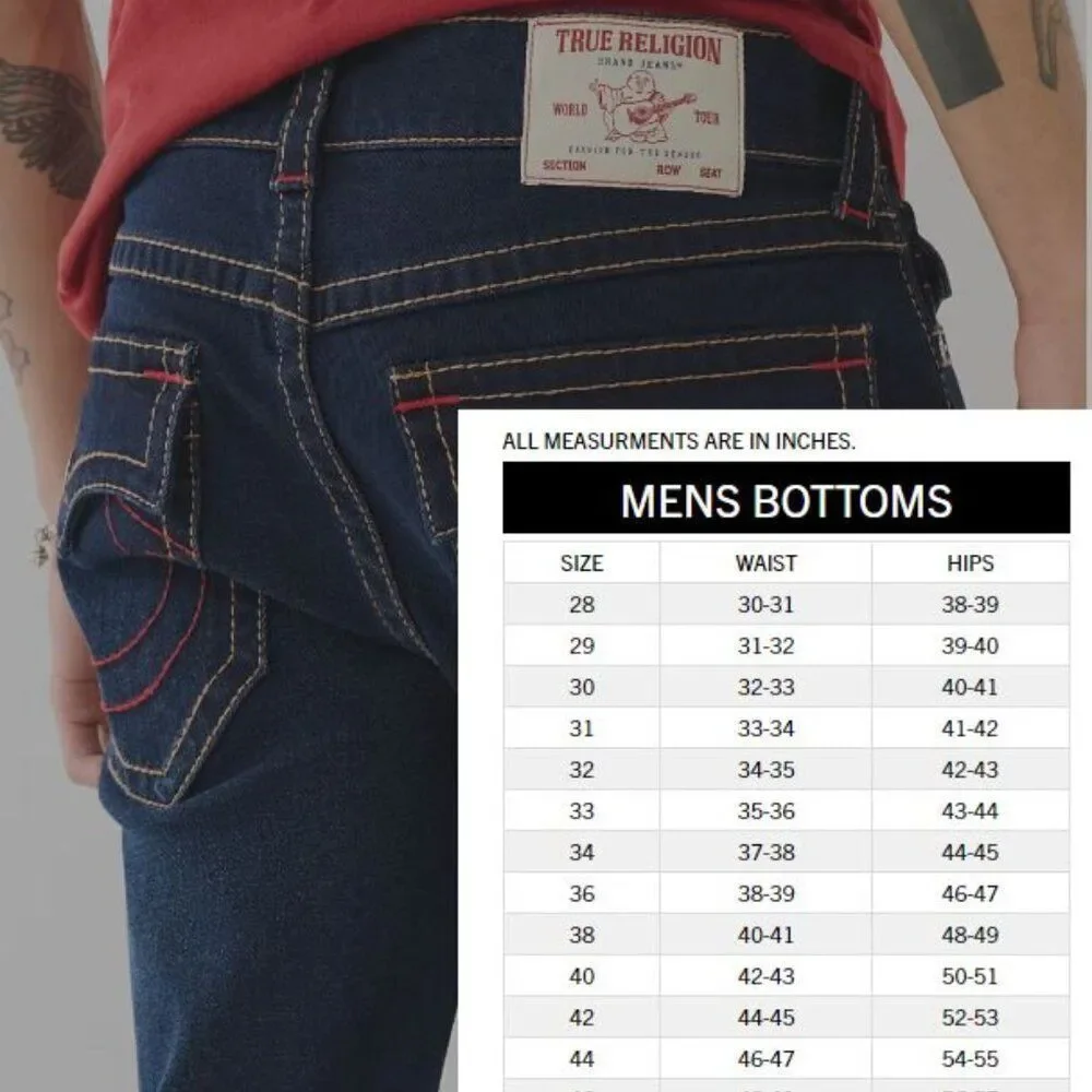 True Religion Men Jeans Blue ROCCO Big T Flap Relaxed Skinny $199 size 34 36 NEW